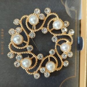 Monet Women's Vintage Faux Pearl Crystal Brooch - New in Box